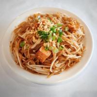 Pad Thai · Rice noodles stir-fried with beansprouts and eggs with your choice of protein topped with gr...
