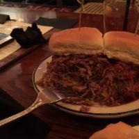 Pulled Pork Sliders · topped with BBQ sauce, house coleslaw