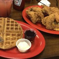 Chicken and Waffles · Choice of 4 pieces of Fried Chicken (breast, leg, wing and thigh) or 4 Pieces of Chicken Str...