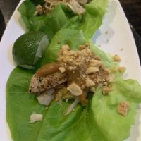 Salmon Lettuce Wraps · Cabbage slaw and mango thai chili sauce
