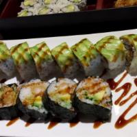 Dragon Roll · Eel cucumber topped with avocado and eel sauce.