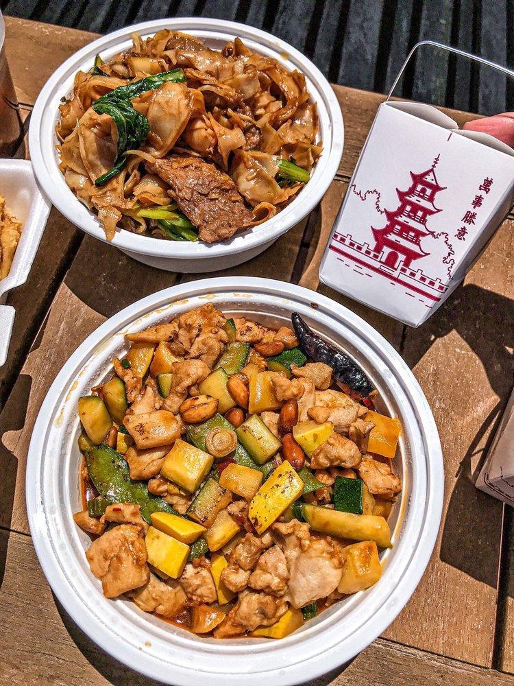 Kung Pao · Choice of meat stir-fried with scallions, show peas, zucchini, yellow squash and peanuts in a spicy brown sauce. Spicy. Served with choice of rice.