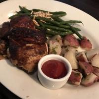 Spit Roasted Chicken · Rotisserie chicken, green beans with toasted almonds, mashed potatoes. Choose 1/2 or 1/4 chi...