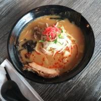 Spicy Miso Ramen · Pork broth, miso, chashu, ground pork, kizami ginger, bamboo shoot, black mushroom, bean spr...