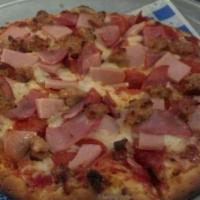 Meat Lover's Pizza · Pepperoni, Sausage, Canadian bacon and Ham.