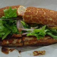 BBQ Chicken Breast · All sandwiches served with mustard, mayonnaise, lettuce, tomatoes, and pickle red onions, un...