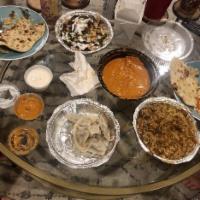 Chaat Papri · Homemade wheat chips, diced potatoes, onions and chickpeas with whipped yogurt, tangy tamari...