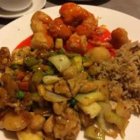 Sweet and Sour Chicken · Battered and served with house sweet and sour sauce. Served with choice of rice.