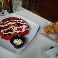 Chicken and Red Velvet Waffles · 
