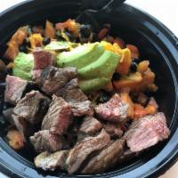 Southwest Bowl · Certified Angus beef steak, tomatoes, red peppers, low-fat Cheddar cheese, black bean salsa,...