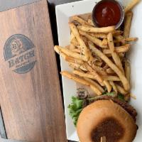 Impossible Burger · Plant-Based Burger, Lettuce, Beefsteak Tomato, Bourbon-Caramelized 
Onion, “B1” Aioli