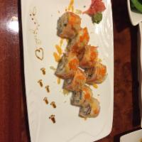 Hawaiian Roll · Snow crab crunchy cream cheese and topped crab stick crunchy tobiko. 