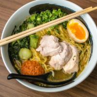 Spicy Chicken Miso · our classic simple ＆ comforting “chicken noodle soup” ramen with a huge dollop of housemade ...