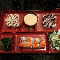 Sushi Combo Box · 8-piece Cali roll and your choice of two 4-piece classic rolls. Served with salad. Consuming...