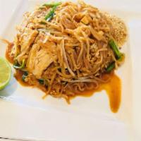 Pad Thai Noodle · A savory aroma. Rice noodles, egg, dried bean curd, radish, scallions, bean sprouts and grou...