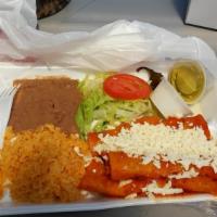 Enchiladas · 4 Enchiladas prepared traditionally with the tortilla passed through a red salsa, then rolle...