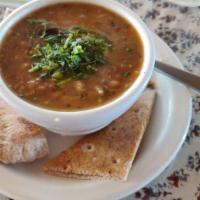 Lentil Soup · Vegan fresh and delicious. Served with nan.