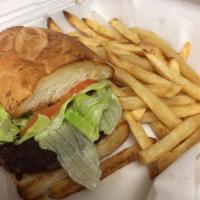 Cheeseburger · Your choice of cheddar, Swiss or pepper jack cheese. Topped with lettuce, tomato, red onions...