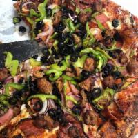 Supreme Pizza · Pepperoni, ham, onions, green peppers, olives and sausage.