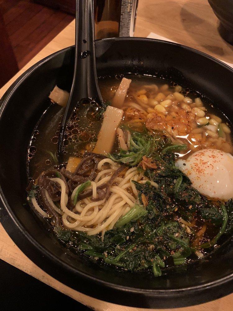 Veggie Ramen · Choice of style with spinach, bamboo shoot, corn, wood ear and scallions.