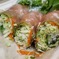 Thai Wraps · 4 pieces. Fresh vegetable rolls with fried tofu or shrimp wrapped with brown rice paper serv...