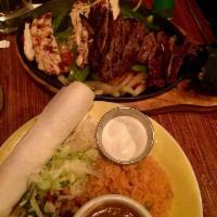 Fajitas · Generous portions or grilled sirloin steak or chicken tender breast, served over a hot skill...