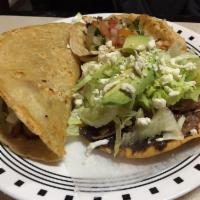 Taco, Tostada and Huarache Combo · 