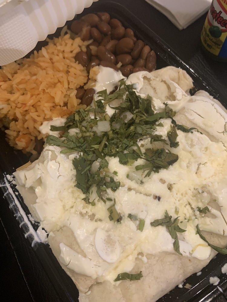 3 Pieces Chicken Enchiladas · Served with 3 corn tortillas. Served with choice of sauce and cilantro and onions, sour cream, rice and beans.