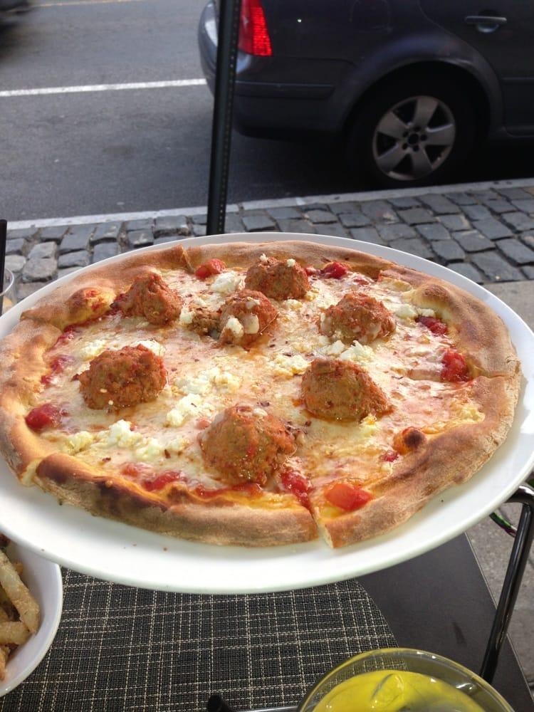 Spicy Meatball Pizza · Tomato sauce, Claudio's ricotta cheese, fontina and red pepper flakes. 