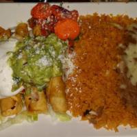 Flautas · Crispy taquitos filled with your choice of chicken, beef or cheese. Topped with lettuce, sou...
