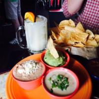 Dip Trio · A combination of our refried beans, queso blanco, and guacamole. Sorry, no substitutions.