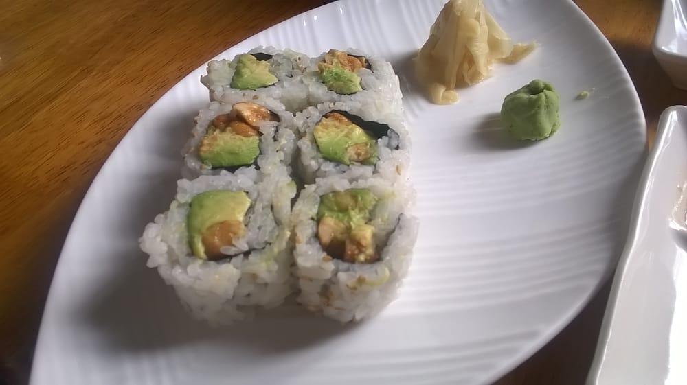 Peanut Avocado Roll · Roll-cut into 6 pieces.
Hand roll one piece with cone shape.