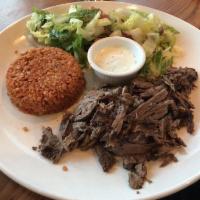 Lamb and Beef Gyros Wrap · Slow cooked, thin-sliced, marinated lamb and beef.