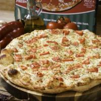 White Knight Pizza · Ricotta cheese, fresh tomatoes, mozzarella cheese, fresh garlic, oregano and mozzarella chee...