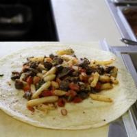 California Burrito · USDA Choice Flap Carne Asada, French Fries, Kennedy's Signature Jalapeno Queso (light spice)...