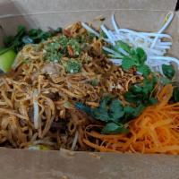 Pad Thai · Stir-fried rice noodles with choice of protein, egg, tofu, bean sprouts and onion topped wit...