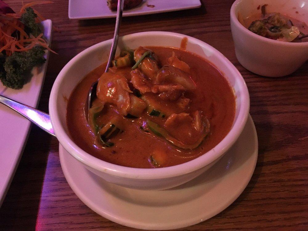 Panang Curry · Choice of protein, zucchini, basil and bell pepper in Panang curry sauce.