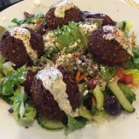 Falafel Salad · A deep-fried patty made from ground chickpeas, onions and various seasonings.