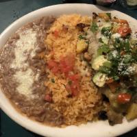 2 Chile Rellenos Combination · Accompanied with rice and beans.