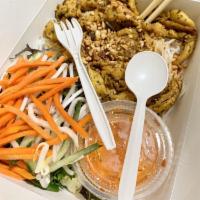 Chicken Vermicelli · Rice noodle, romaine lettuce, spring mix, mint, English cucumber, red onion, shallots, peanu...