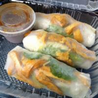 Tofu Spring Rolls · Rice paper wrap, rice noodle, spring mix, iceberg lettuce with choice of sauce. Choose betwe...