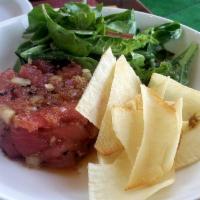 Tuna Tartare · Seasoned raw hand chopped tuna, served with croutons