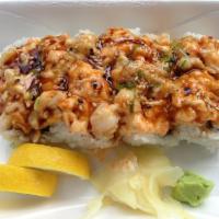 Volcano Roll · Baked scallop, crab, masago and amazing special spicy mayo sauce. 