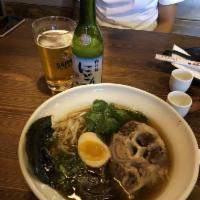 Oxtail Ramen · Oxtail, bean sprouts, scallion, egg, seaweed, wood fungus and spinach.