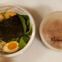 Shrimp Ramen · Shrimp, bean sprouts, scallion, egg, seaweed, wood fungus, spinach and fish cake.