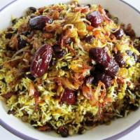 Lentil Rice · Cooked lentils mixed with basmati rice, raisins, fried onions, topped with pitted dates for ...