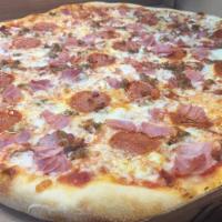 Meat Lovers Pizza · Pepperoni, sausage, meatballs, ham, tomato sauce and mozzarella cheese.