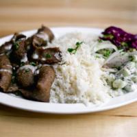 Gyro Plate · Basmati rice plate with meat, toppings and sauce. Served with pita.