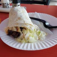 Beef Shawarma Plate · Homemade white and red sauce, salad and pita bread. Served with choice of side and salad mix...