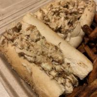 Chicken Cheesesteak Sandwich · Shaved chicken breast, cooper sharp cheese, sarcone's bakery seeded roll.